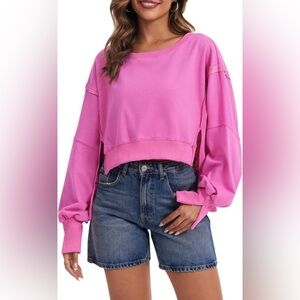 Pink Cropped Oversized Sweatshirt with‎ Long Sleeves